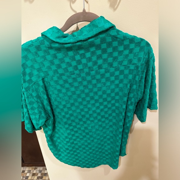 Bright Kelly Green Terry Cloth Shirt - Picture 2 of 4